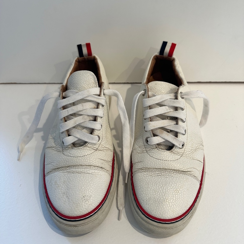 THOM BROWNE Smooth and Pebbled-Leather Sneakers Size 7.5 Mens Authentic